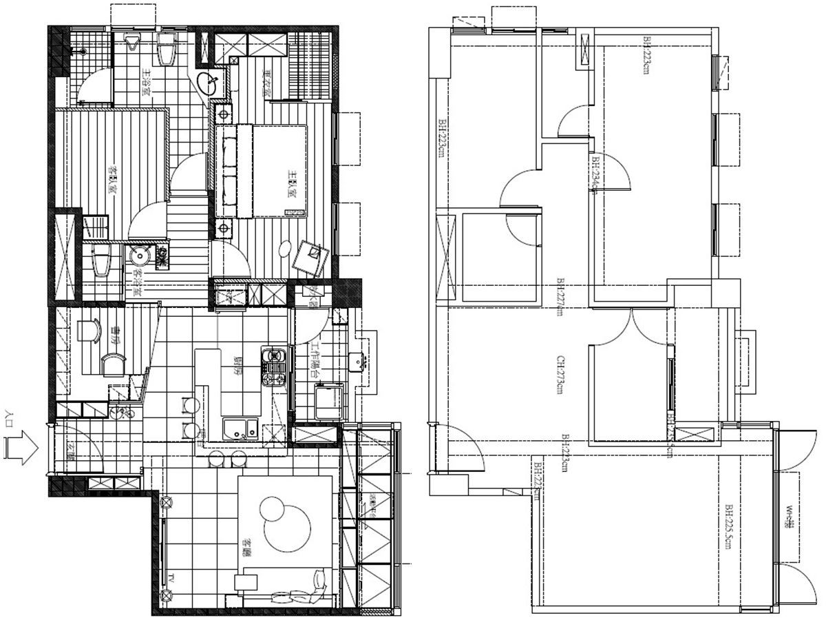 (左圖：After ∕右圖：Before )從平面圖可清楚看到更改不少格局，開放式設計擴大空間感。