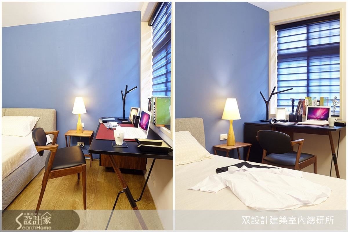 床頭主牆跳色，為這個單調的空間帶來特色與美感。