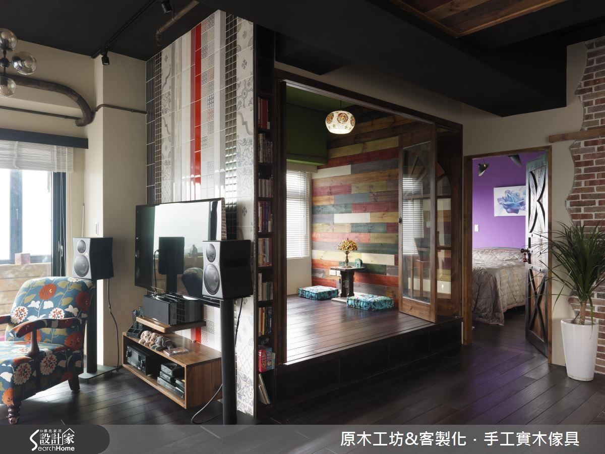 以不同風格、大小、色彩、花紋的磁磚做線條式的拼貼，完全符合對美感接受度極高的個性屋主，獨一無二、與眾不同。