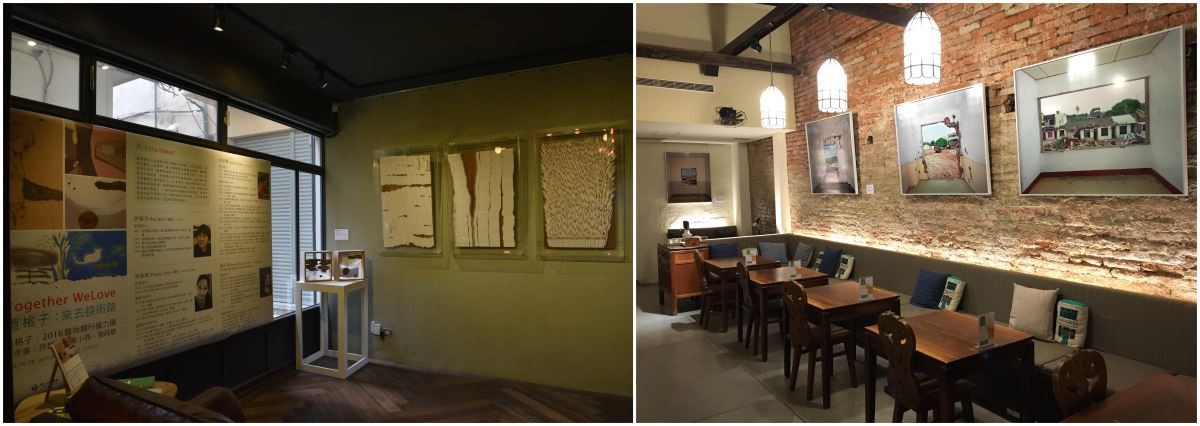 藝術家許馨文作品於未艾公寓(左)展出；正興咖啡館(右)展出藝術家陳伯義之攝影作品。(照片提供_正興咖啡館)