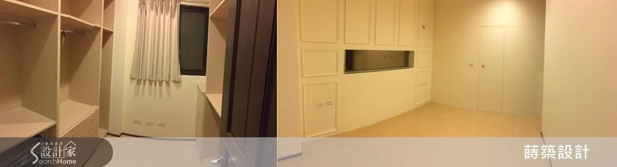 左邊是原有的更衣室，右邊是原有的主臥室，因為不當的裝潢，空間感既侷促又陰暗。