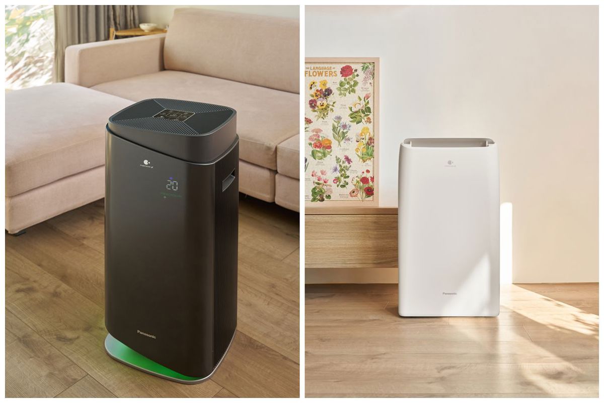 Panasonic 的黑色空氣清淨機與白色除濕機具備時尚外型,可輕鬆搭配各種空間風格,是家中低調又優雅的擺設。