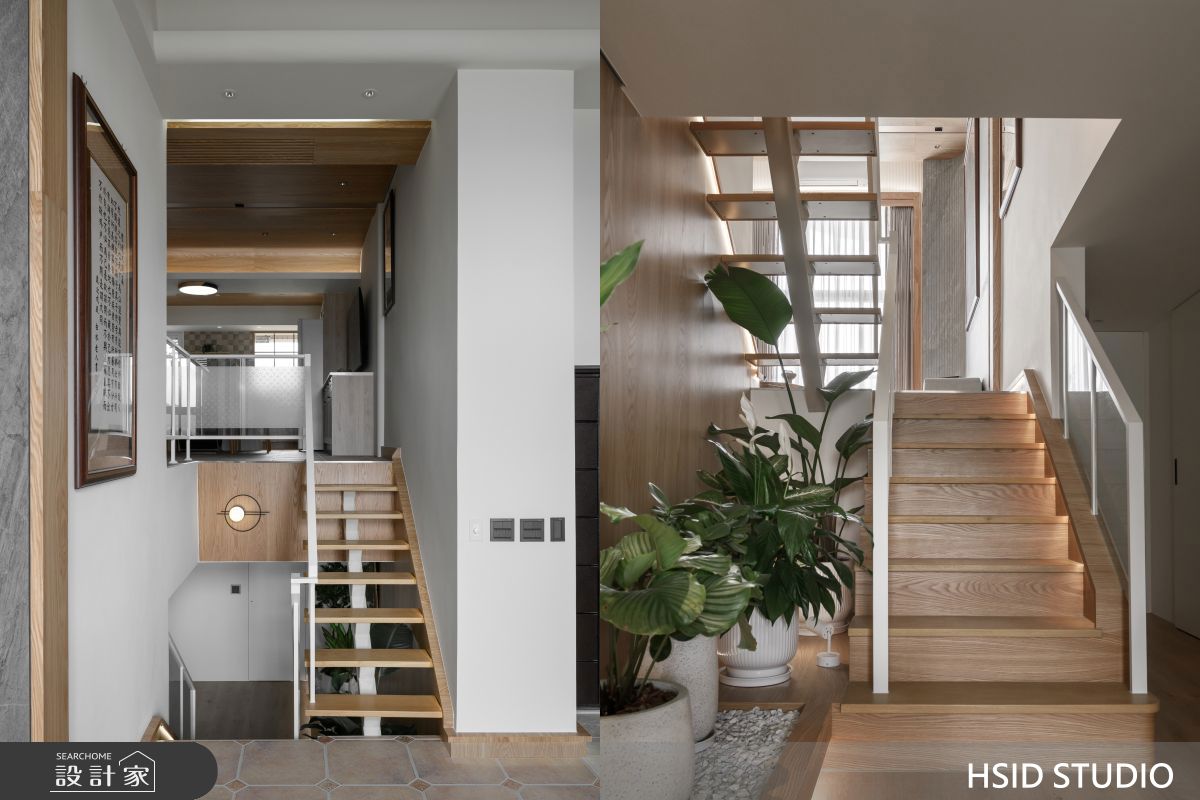 虛與實相交的穿透式樓梯設計，讓光的流洩肆意串聯。