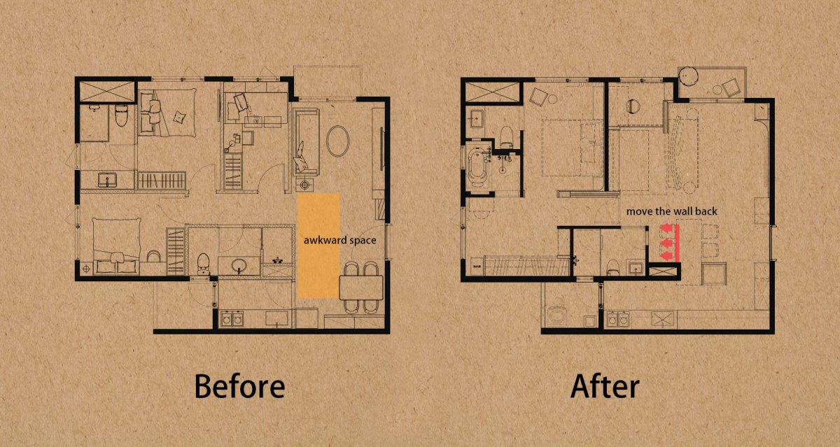 （Before+After）平面圖_客浴牆面退縮優化餐廚區。(泛設計Boundaryless concept 提供)