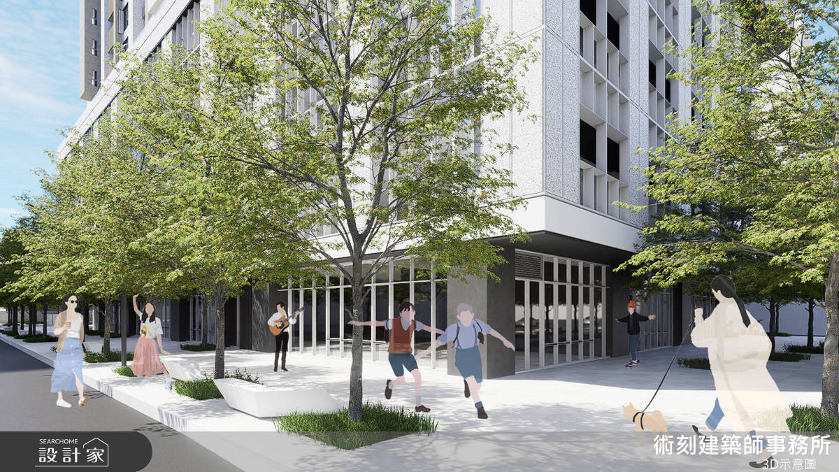 退縮廣場與7公尺以上的步行廊道，營造寬敞舒適的人行體驗。