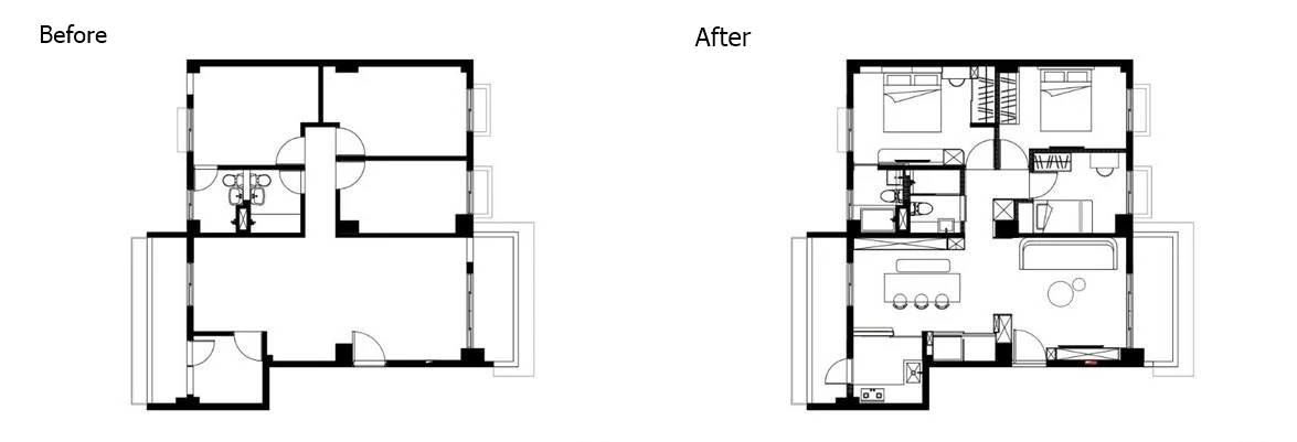 BEFORE：此案老屋廊道原本陰暗幽長，存在4個房門對門的風水問題_平配圖由逸喬室內設計提供
