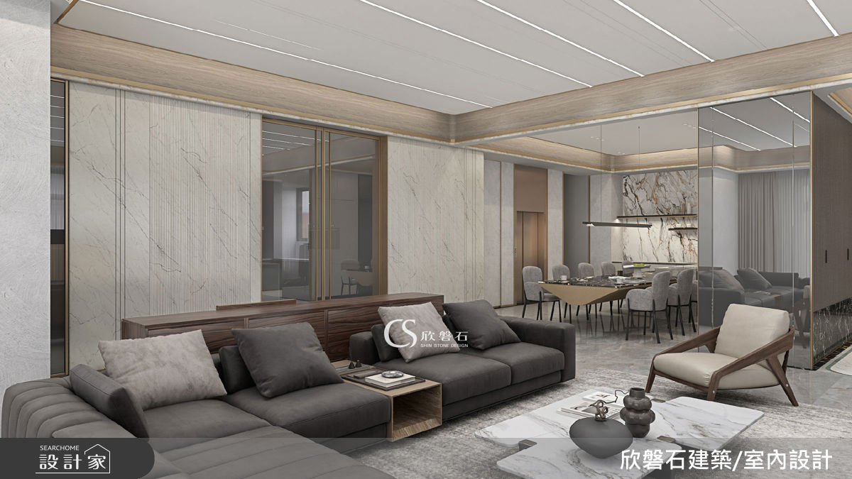 欣磐石以設計為起點，從生活動線與空間比例規劃住宅，整合建築與室內設計，並透過材質與細節層次，打造兼具機能與美感的居住空間。