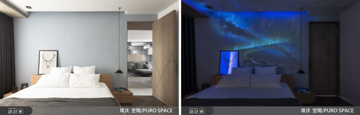 以星空彩繪作為主臥天花設計，為屋主帶回旅行的記憶。