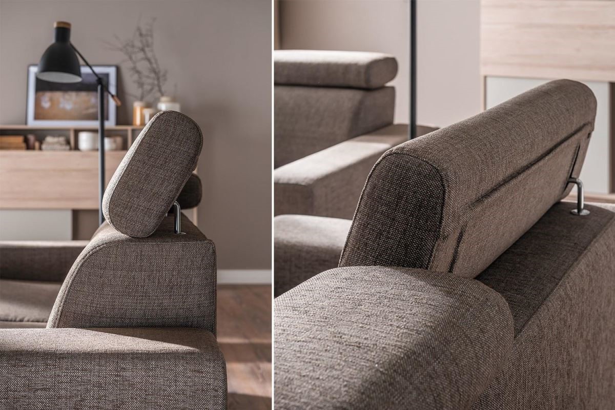 Milton系列沙發頭枕可旋轉、調整的體貼巧思，讓身體能更緊密貼合沙發，達到極致放鬆效果。
