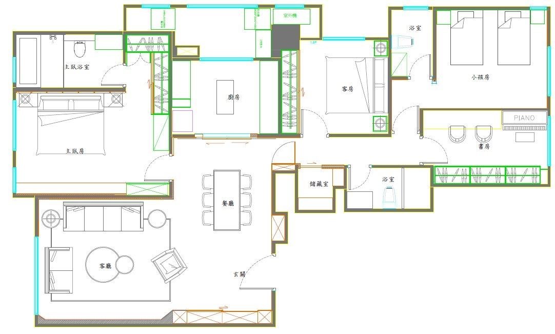 狹長屋型有採光上的限制。(平面圖提供_聯寬室內裝修)