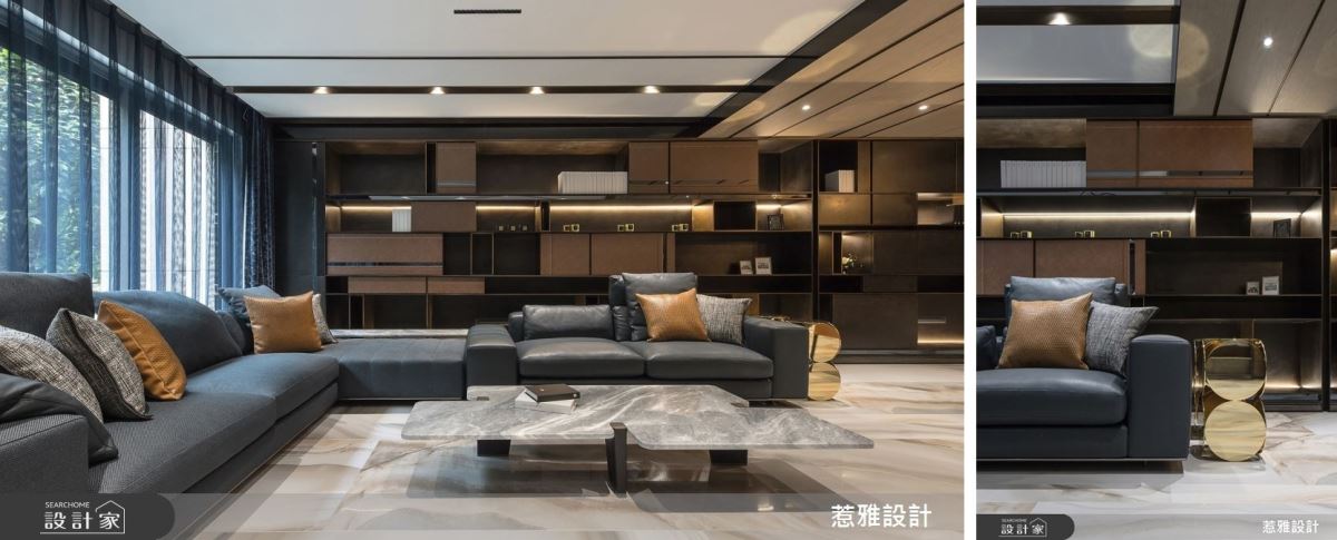 客廳沙發背牆以方塊設計概念，構築兼備機能、美學的居家端景。