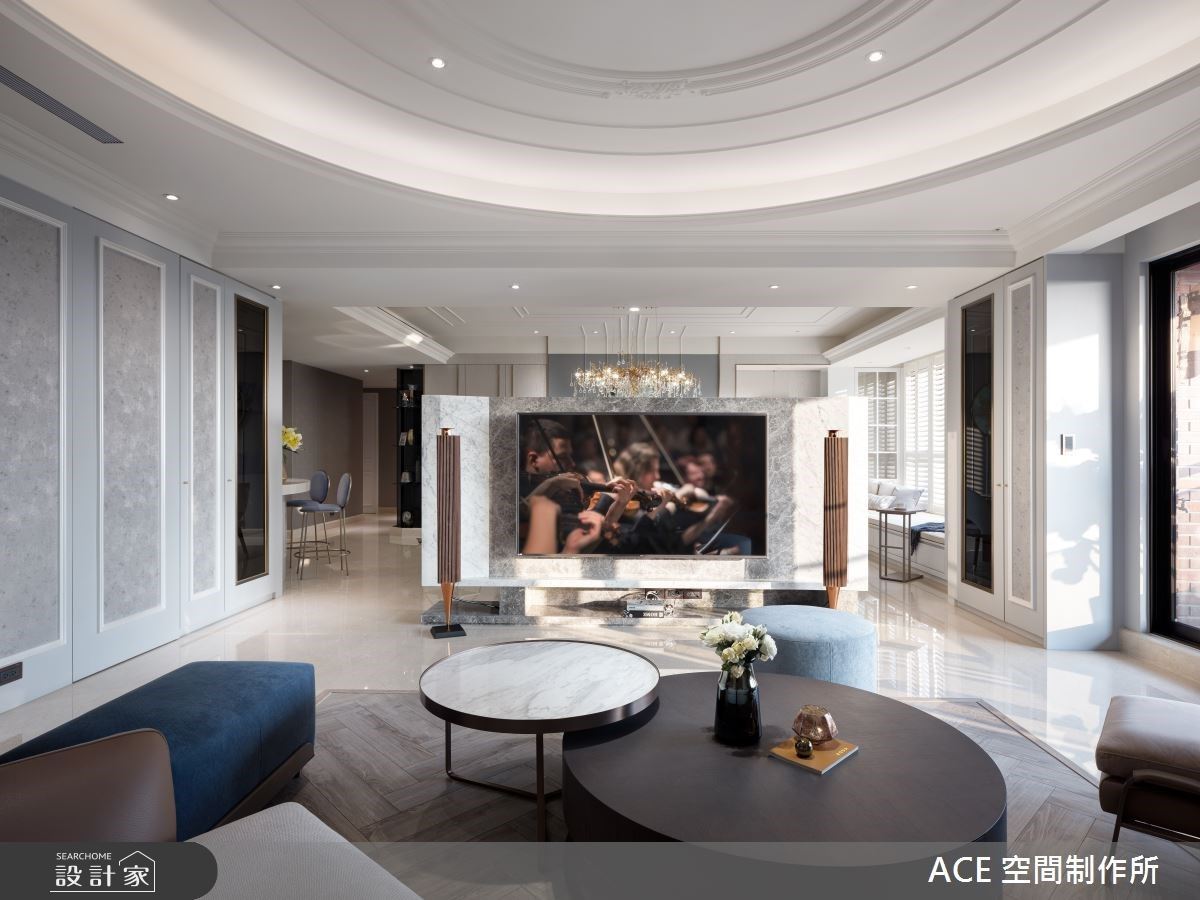 客廳電視牆採半高設計,展現視覺通透、開闊感受。 客廳電視牆採半高設計,展現視覺通透、開闊感受。