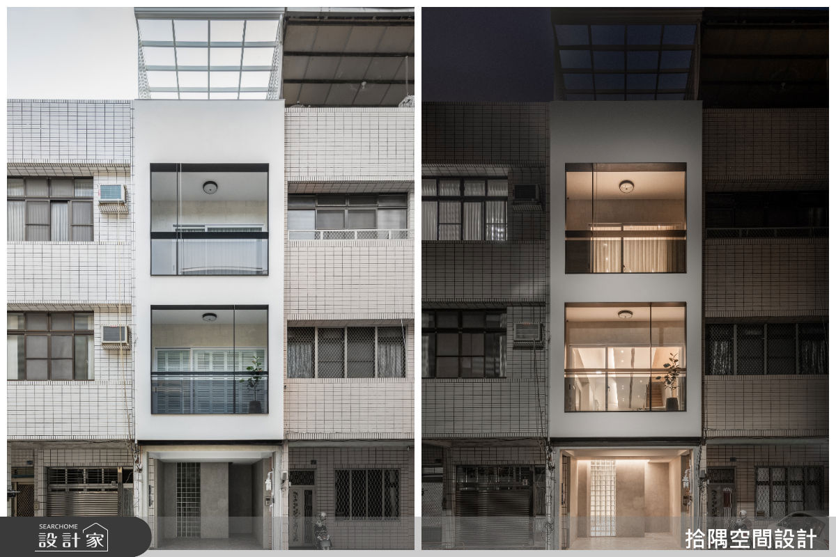 在結構上，重新強化鋼骨，並以黑白色系、垂直線條及玻璃材質塑造外觀，同時保留陽台空間，提升立面層次。